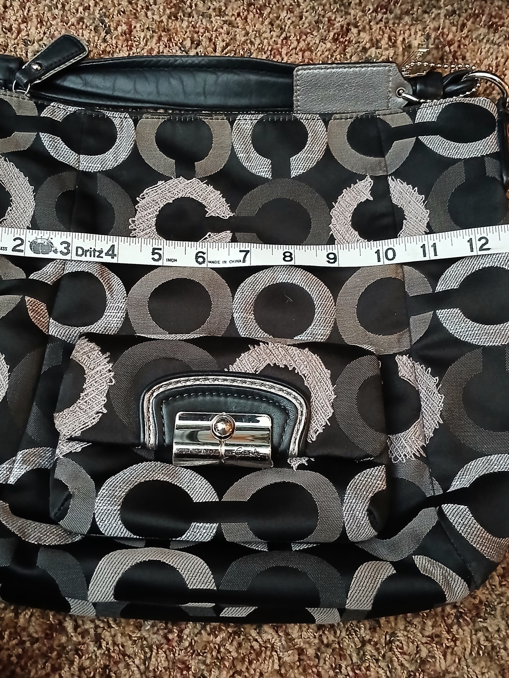 Coach Black and Silver Circle-Pattern Shoulder Bag - Picture 3 of 8